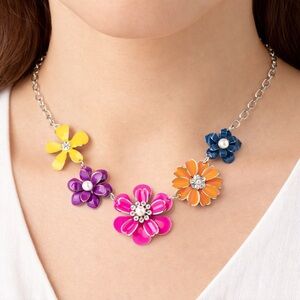 Multicolor Floral Statement Jewelry with Rhinestone & Pearl Accents